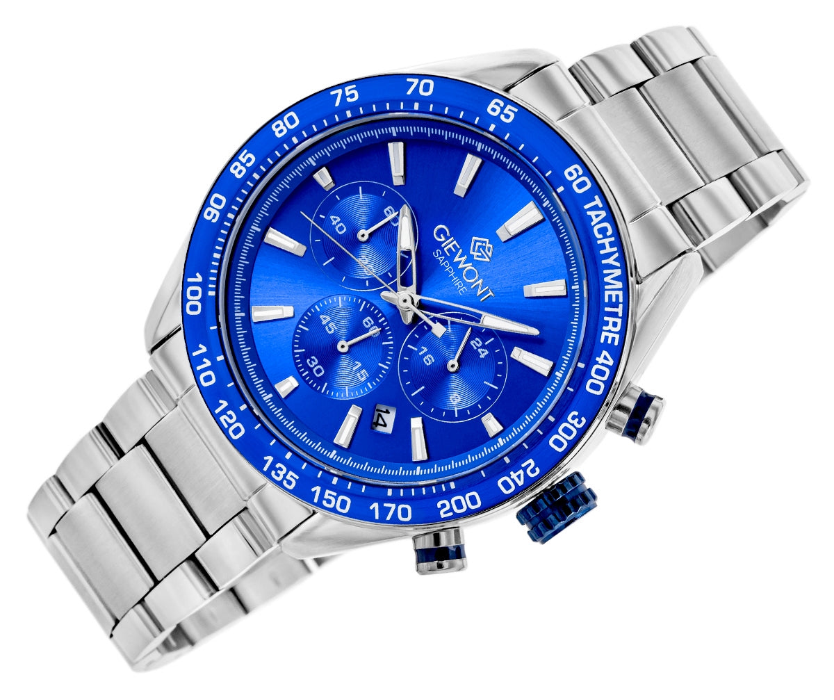 Zegarek Męski Giewont Chronograph Sapphire Srebrno Niebieski GW9580-B3