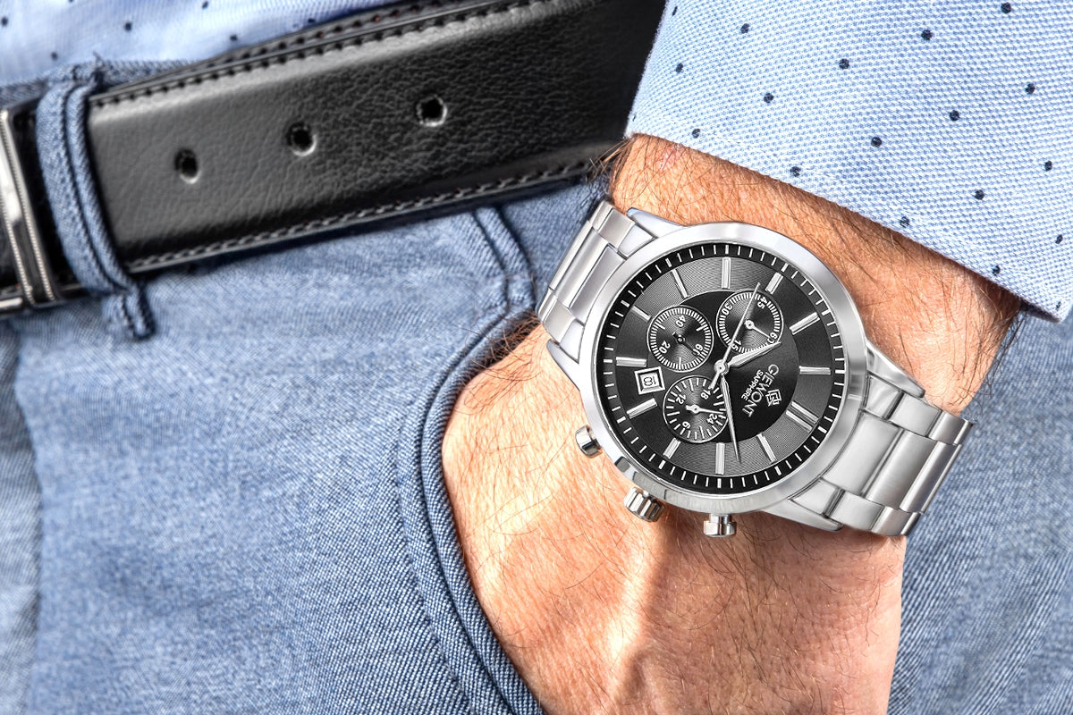 Zegarek Męski Giewont Chronograph Sapphire Srebrno Czarny GW8510-B1