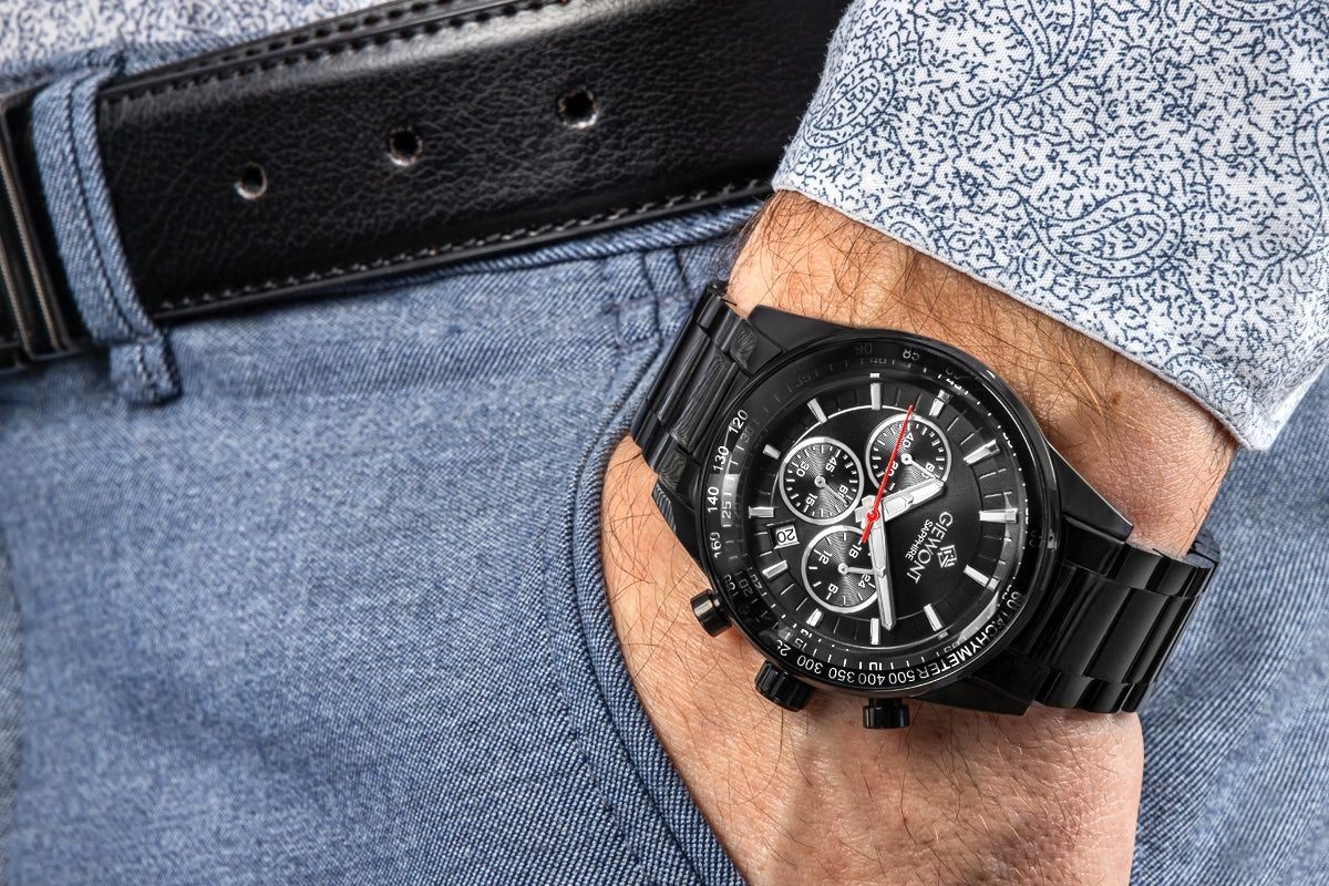 Zegarek Męski Giewont Chronograph Sapphire Czarny GW9140-B2