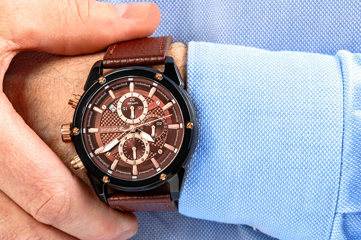 Giewont Chronograph Saphir Herrenuhr Schwarz Braun GW8810-A3