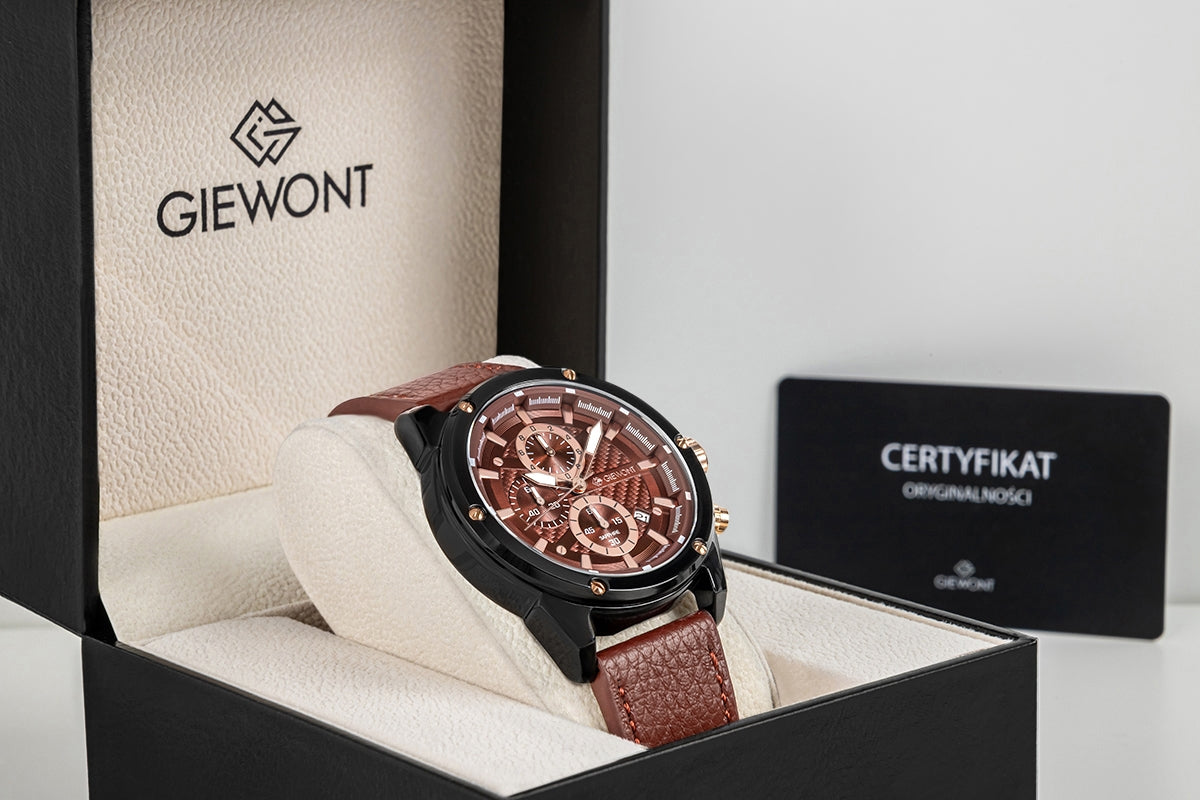 Giewont Chronograph Saphir Herrenuhr Schwarz Braun GW8810-A3