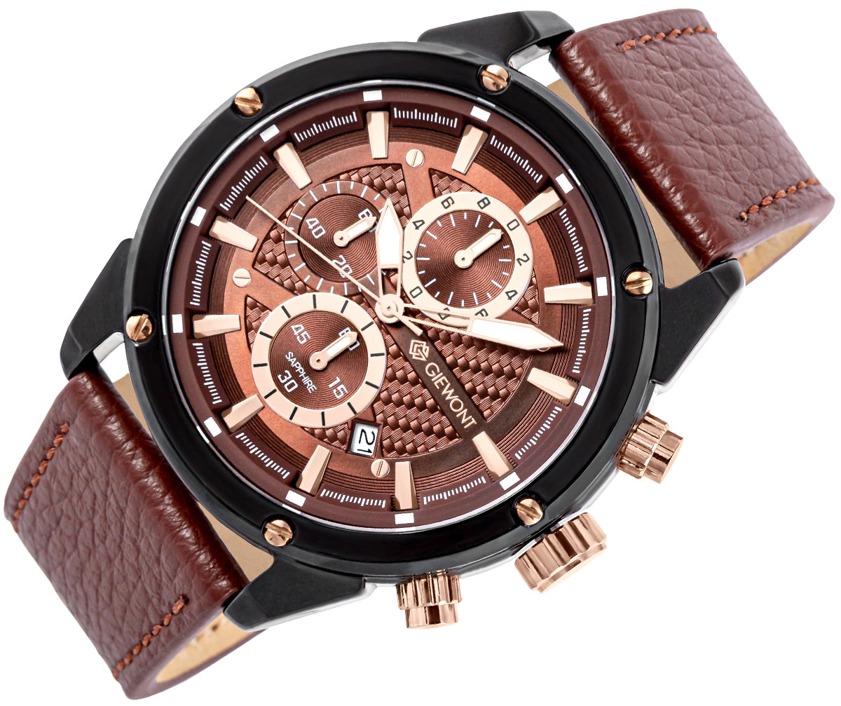 Giewont Chronograph Saphir Herrenuhr Schwarz Braun GW8810-A3