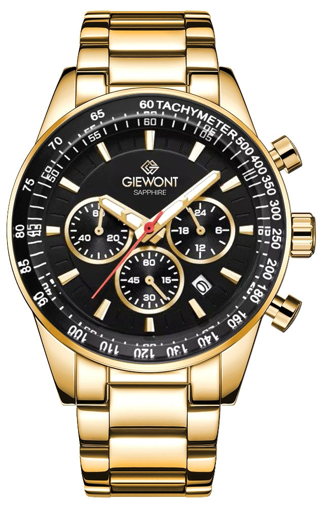 Zegarek Męski Giewont Chronograph Sapphire Złoto Czarny GW9140-B4