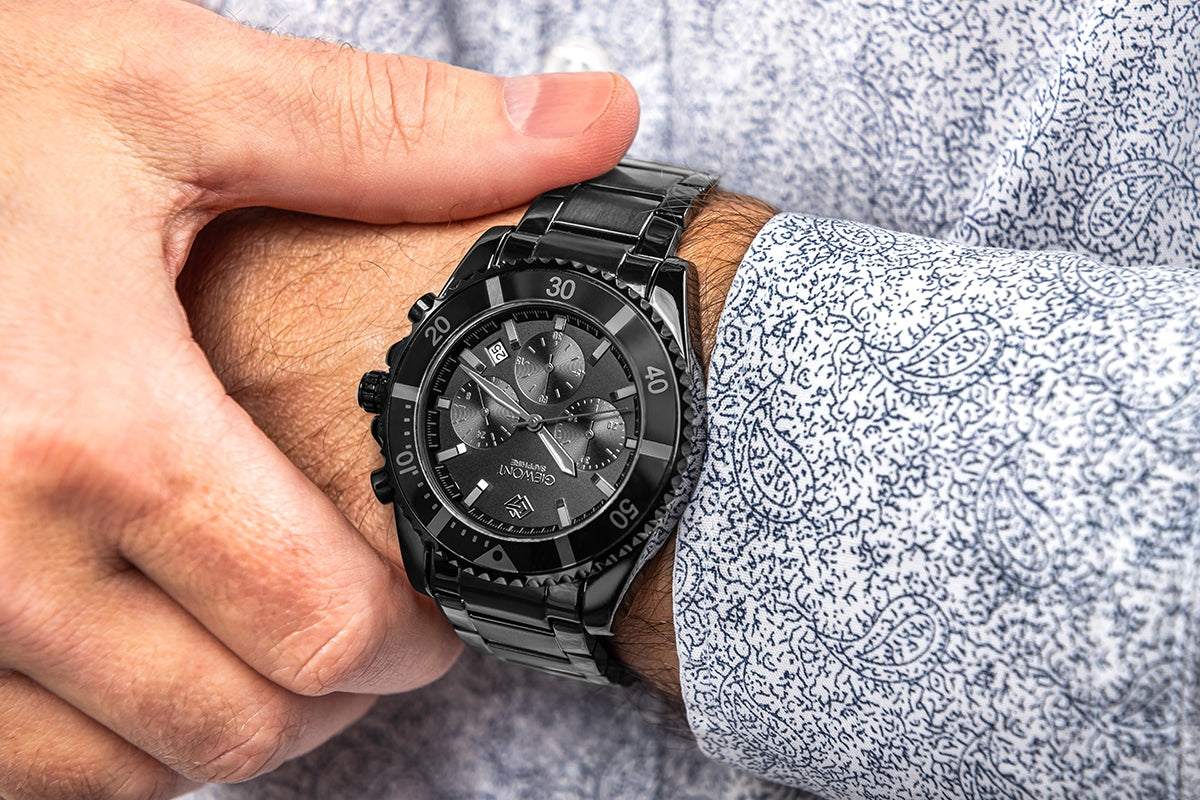 Giewont Herrenuhr Chronograph Saphir Schwarz Titan GW3970-B1