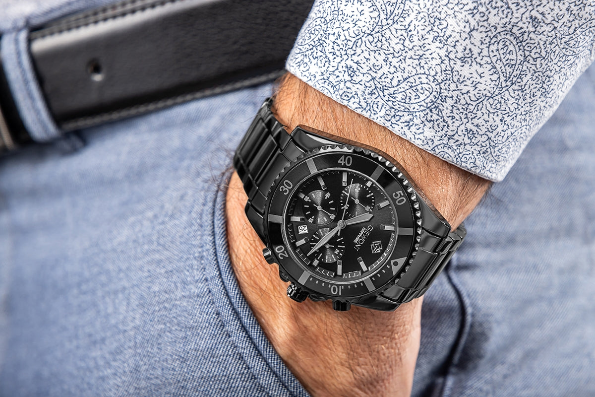Giewont Herrenuhr Chronograph Saphir Schwarz Titan GW3970-B1