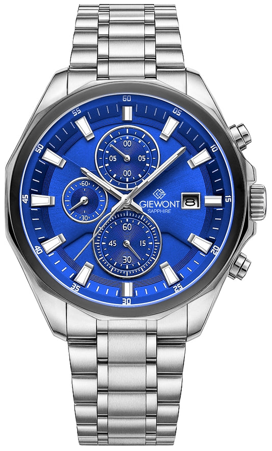 Zegarek Męski Giewont Chronograph Sapphire Srebrno Niebieski GW7290-B3