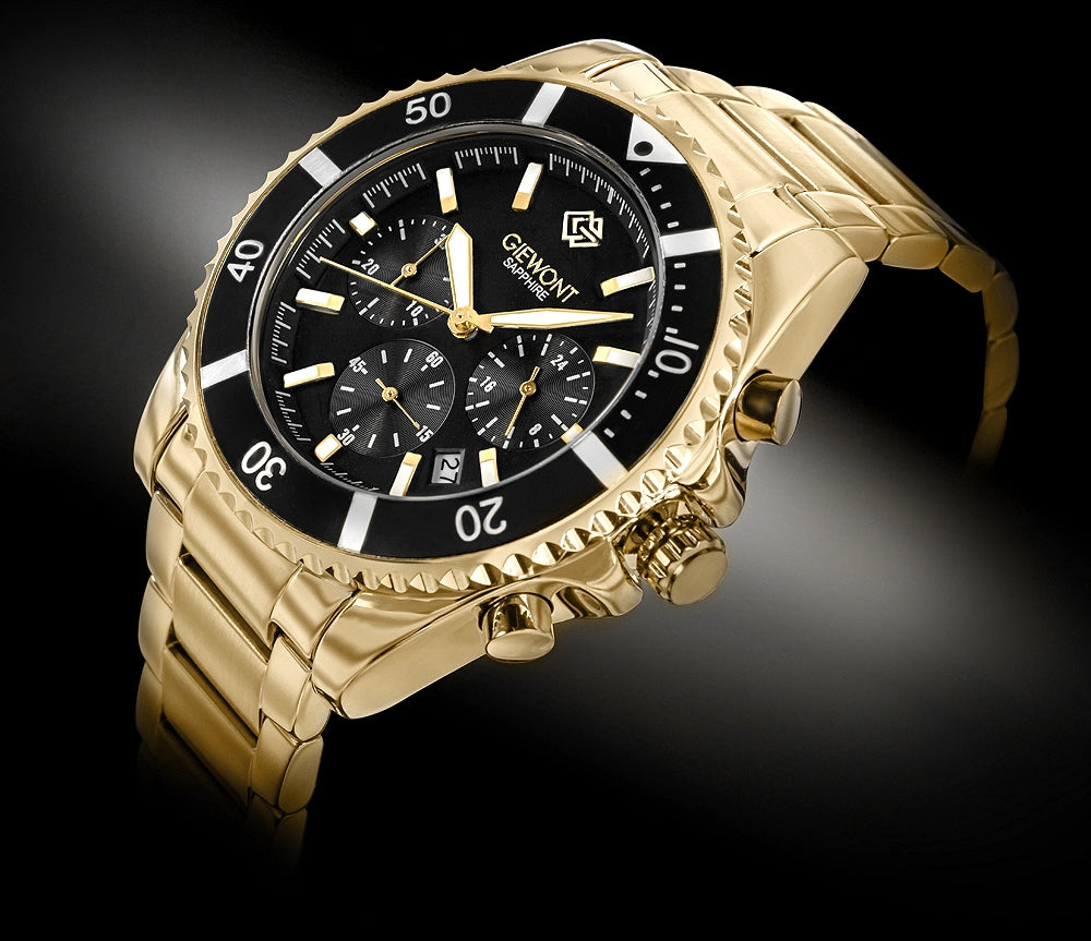 Herrenuhr Giewont Chronograph Saphir Gold Schwarz GW3970-B7