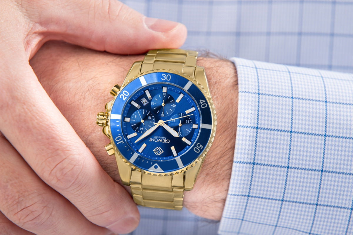 Herrenuhr Giewont Chronograph Saphir Gold Blau GW3970-B6
