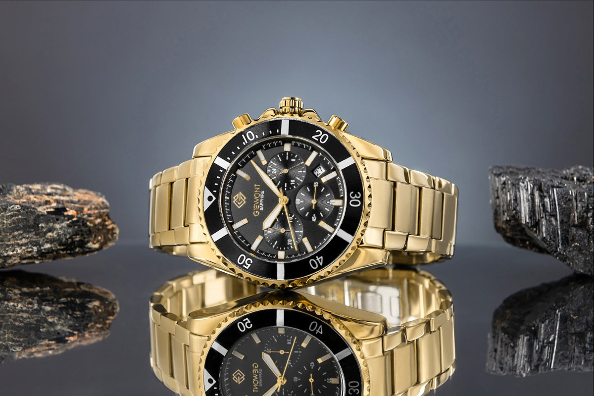 Herrenuhr Giewont Chronograph Saphir Gold Schwarz GW3970-B7