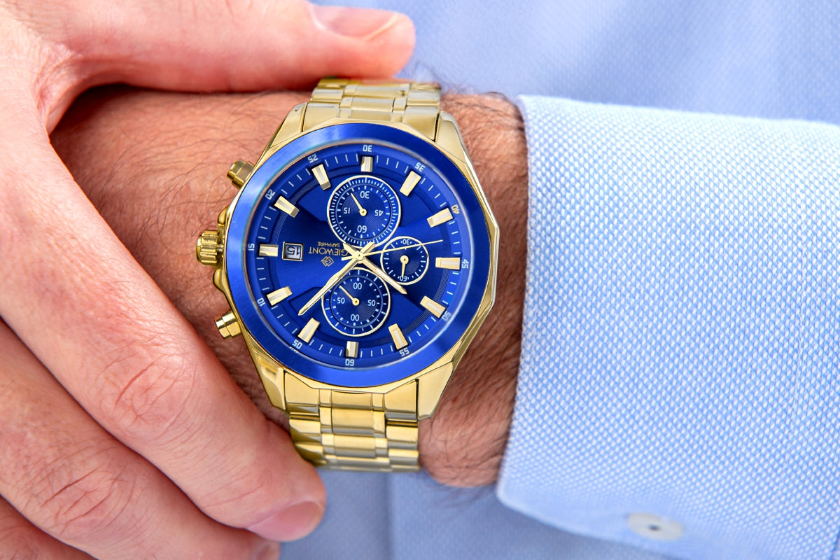 Herrenuhr Giewont Chronograph Saphir Gold Blau GW7290-B6