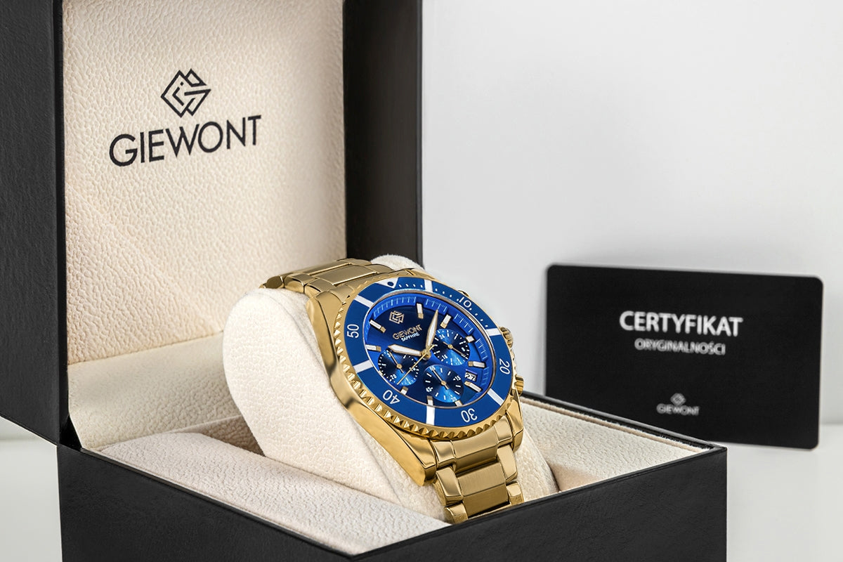 Herrenuhr Giewont Chronograph Saphir Gold Blau GW3970-B6