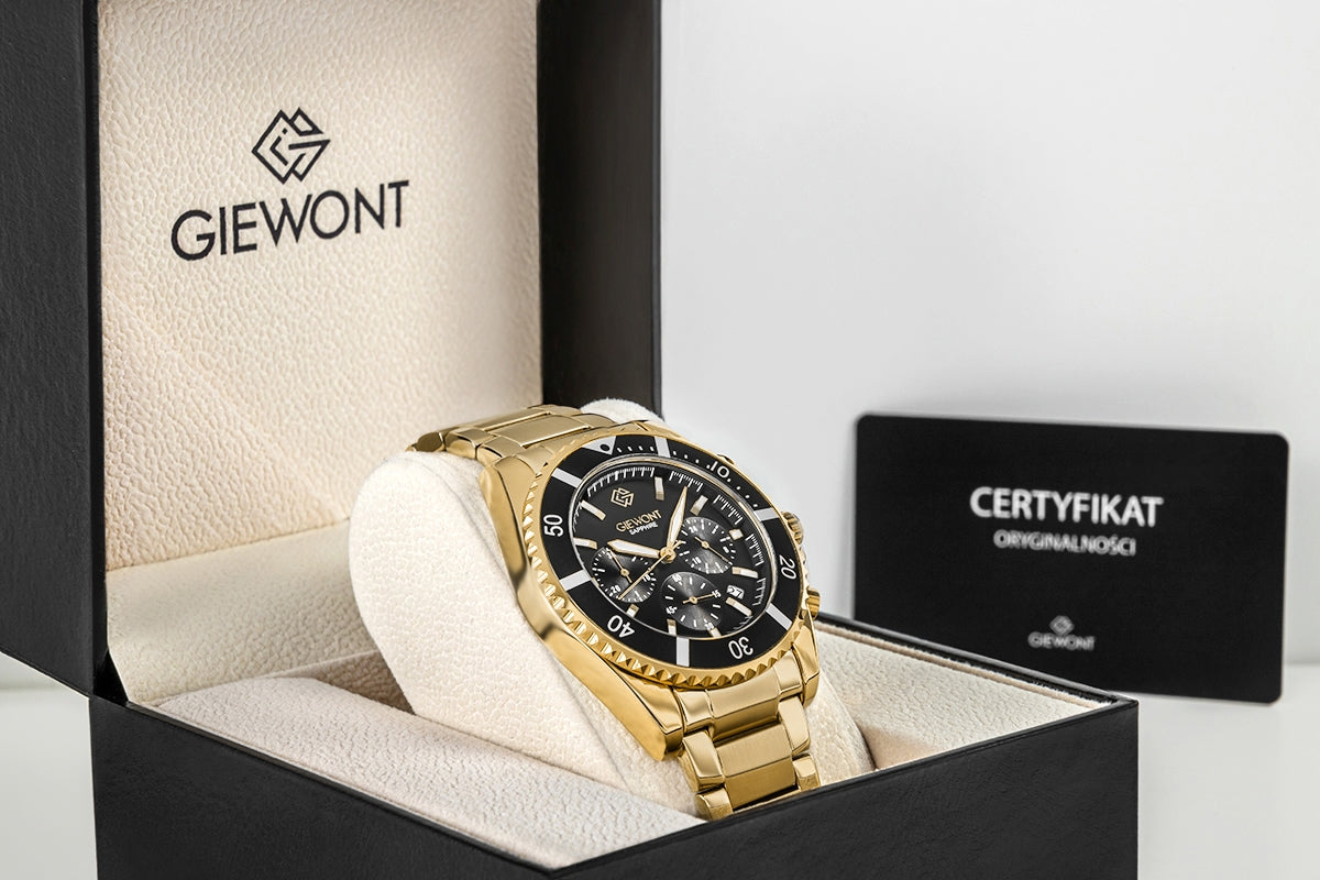 Herrenuhr Giewont Chronograph Saphir Gold Schwarz GW3970-B7