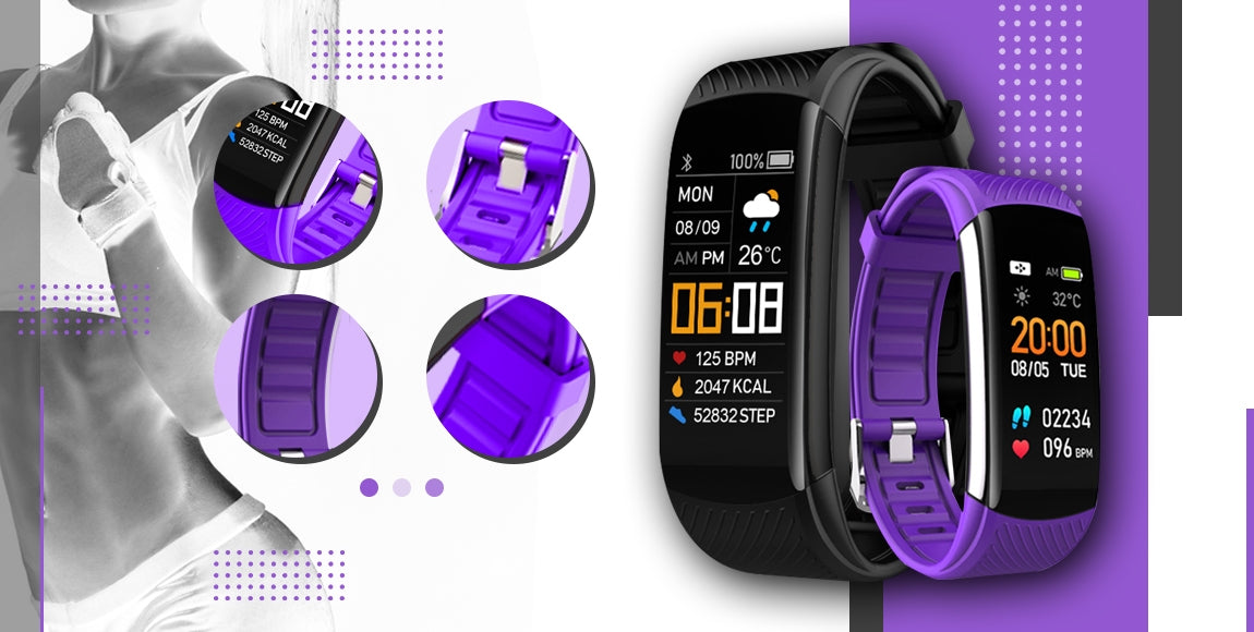 Smartwatch GIEWONT Czarno Fioletowy 2 Paski GW200-3