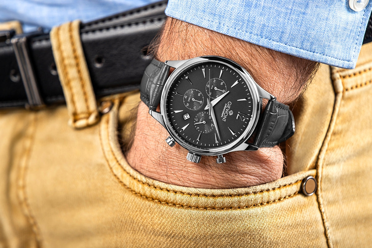 Giewont Herrenuhr Chronograph Saphir Schwarz Silber GW6310-A2
