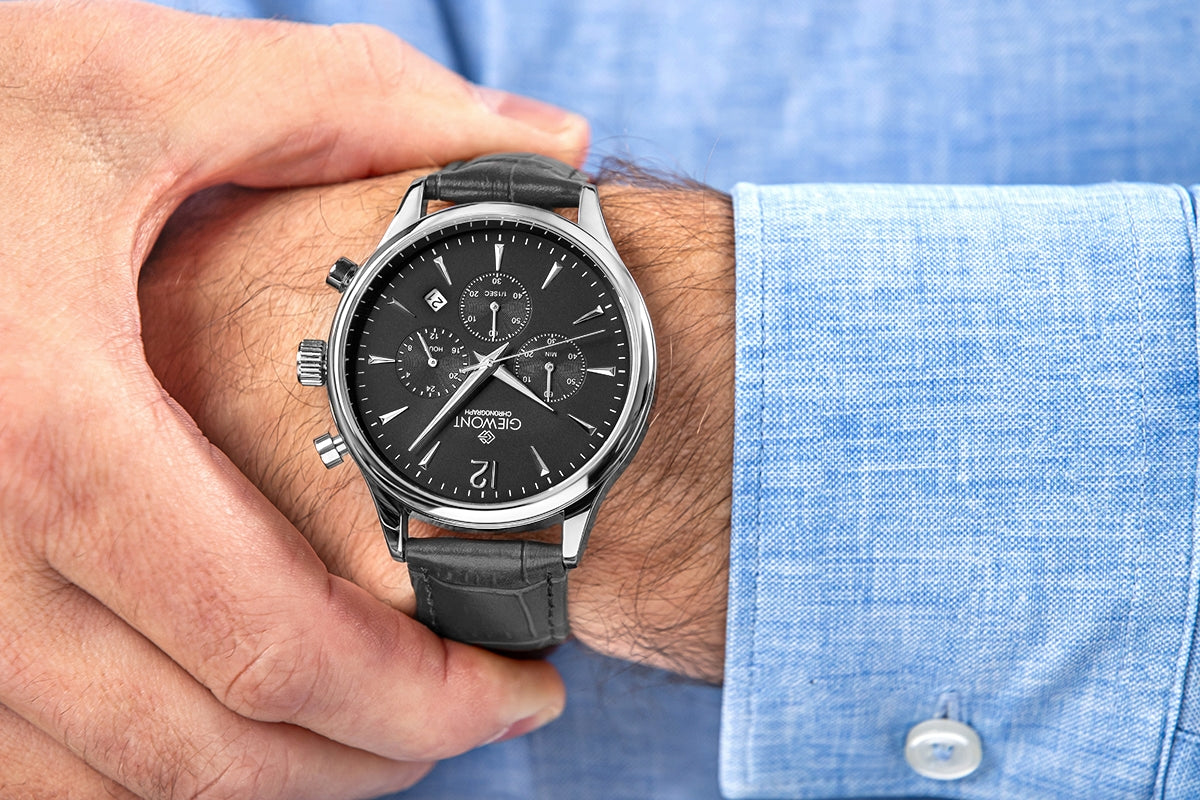 Giewont Herrenuhr Chronograph Saphir Schwarz Silber GW6310-A2