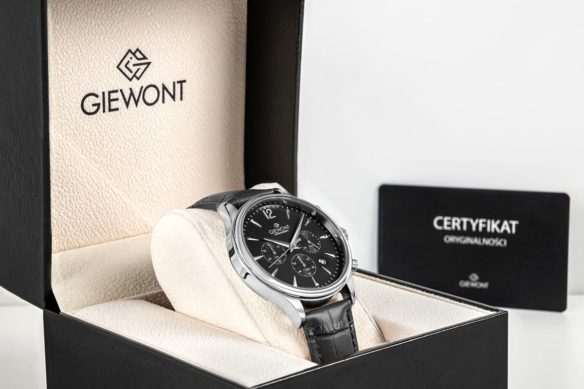 Giewont Herrenuhr Chronograph Saphir Schwarz Silber GW6310-A2