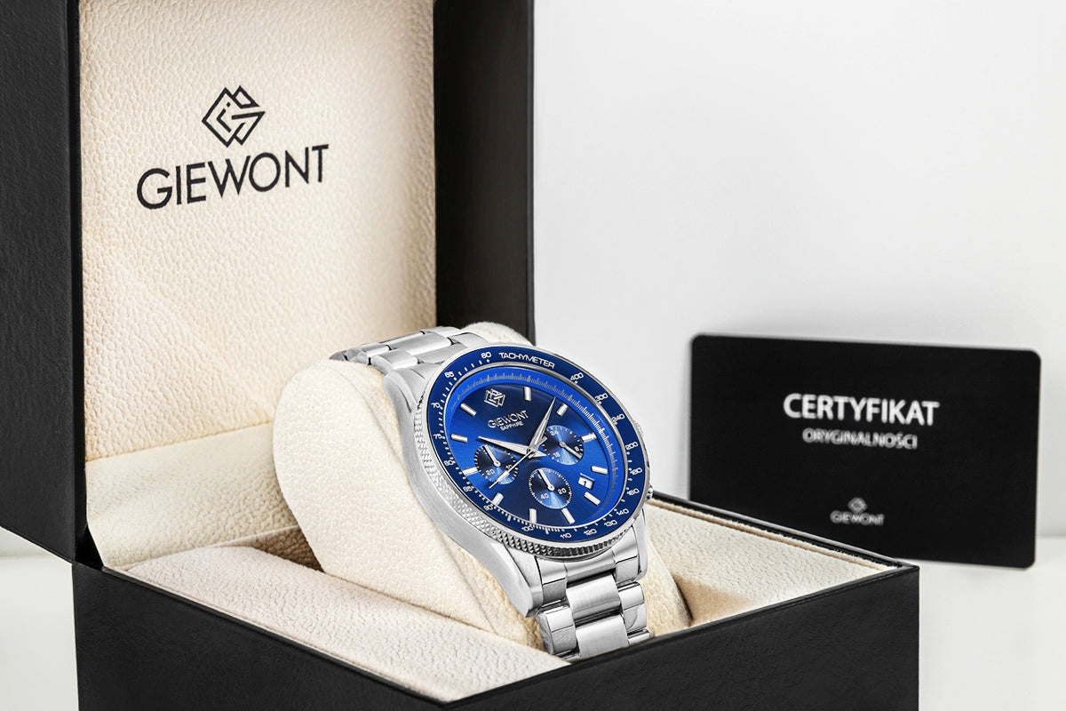 Zegarek Męski Giewont Chronograph Sapphire Srebrno Niebieski GW3520-B3