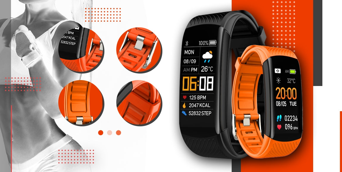Smartwatch GIEWONT Czarno Pomarańczowy 2 Paski GW200-9
