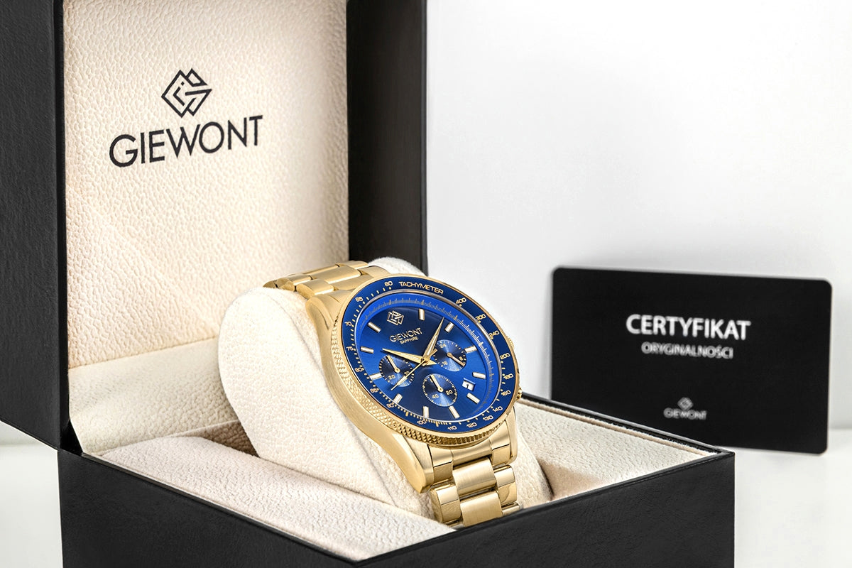 Zegarek Męski Giewont Chronograph Sapphire Złoto Niebieski GW3520-B5